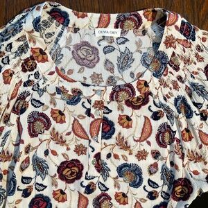 Olivia Grey Medium Long Sleeve Blouse Shirred Shoulders Rayon Fall Colors NWT
